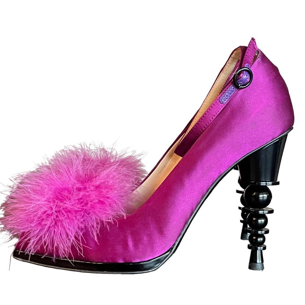Vintage YSL Pom Pom Satin Peep Toe Pouf Tom Ford Runway Pumps Heels Purple EU 37
